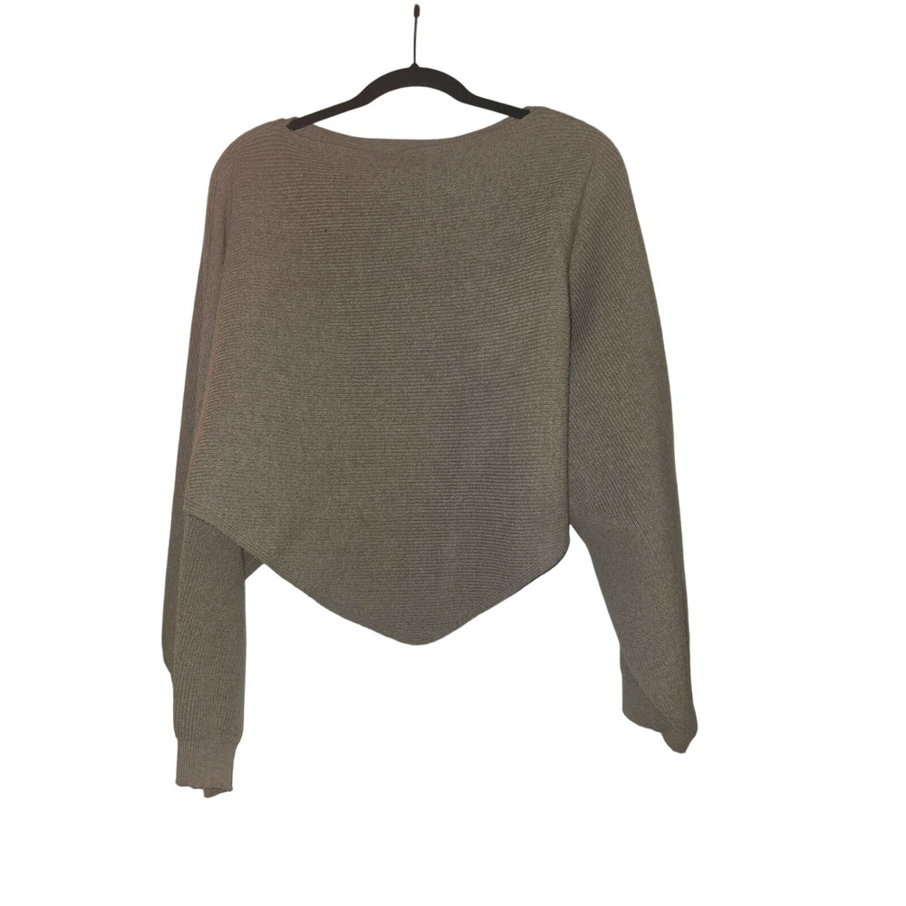 Taupe Asymmetrical Handkerchief‎ Hem Crossover Ribbed Knit Sweater Top